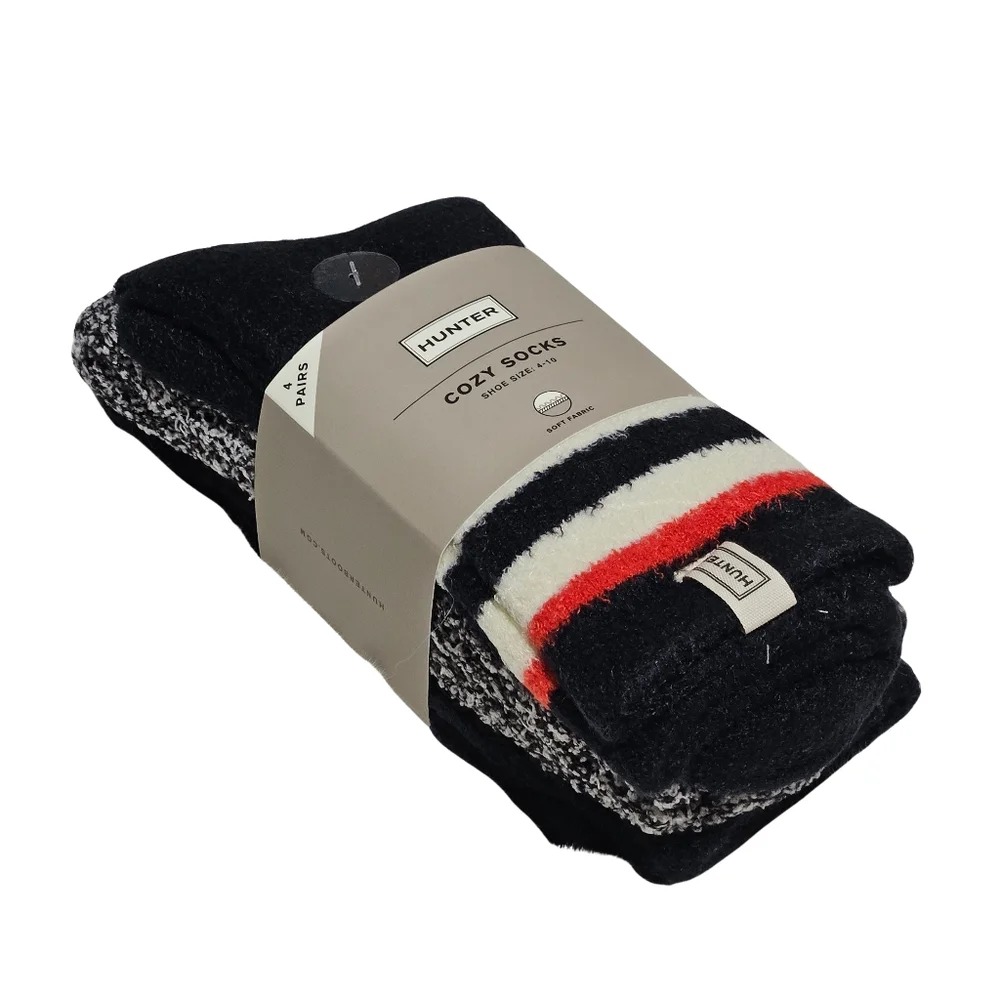 Hunter Socks Black Multi Women's Cozy Socks 4 Pairs Gift Classic Preppy Winter